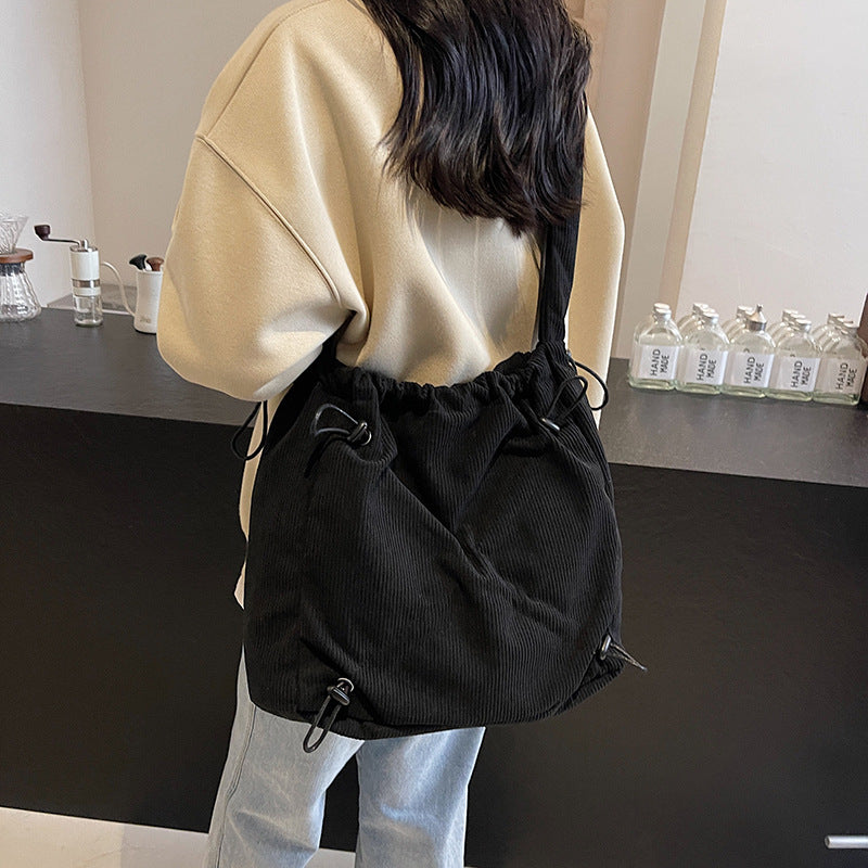 Cross-border trendy cloth bag large capacity fashion solid color shoulder bag casual messenger bag pleated commuter tote bag