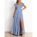 fashion:  summer new arrival - elegant ruffle sleeve floral slit maxi dress for women (us/eu)