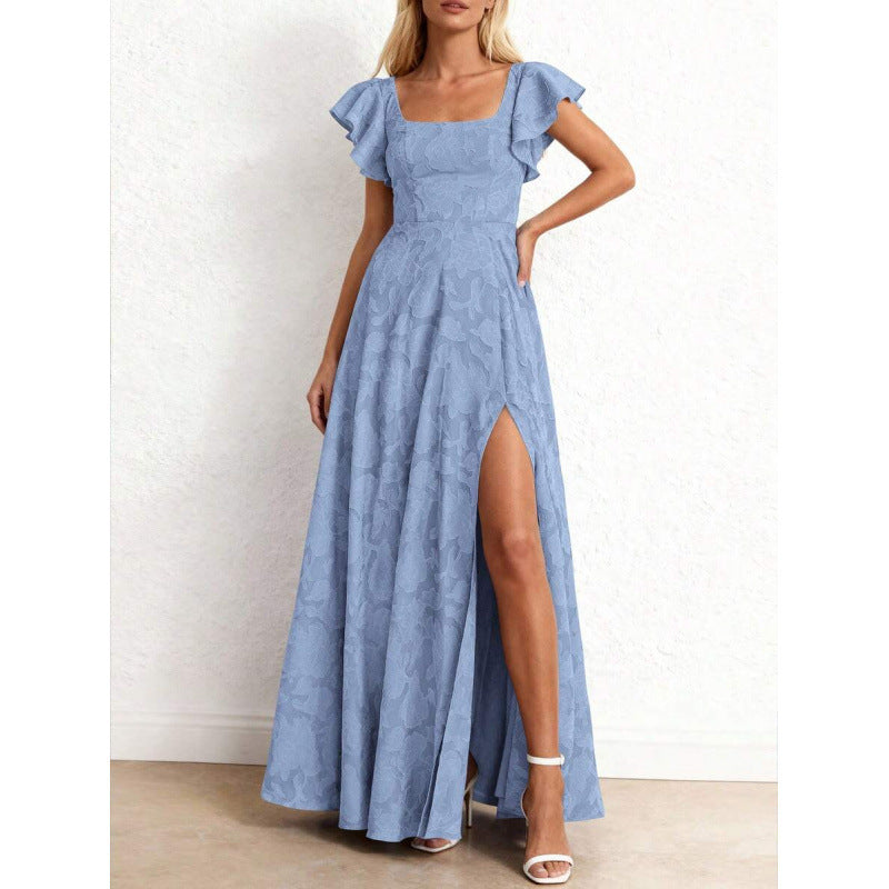 fashion:  summer new arrivals - elegant ruffle sleeve floral slit maxi dress for women (us/eu)