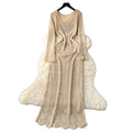 Sweater dress women's layered inner suspender skirt two-piece set spring korean style classy sense cut outknitting long skirt