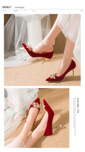 Autum wedding shoes for women with thick heels 2023 new arrival bride chinoiserie red fleece-lined xiuhe wedding dress two-wear high heels not tiring feet