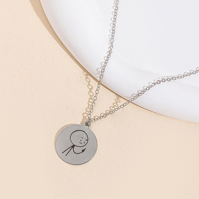 Wholesale couple necklaces: european and american cross-border fashion, minimalist round cartoon pendant, women's trendy and unique jewelry necklaces