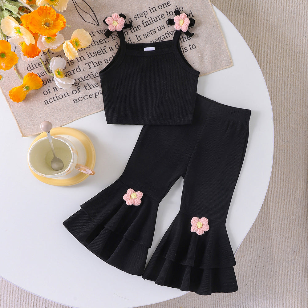 Children's clothing  fashion children's clothing black camisole + flared pants girl cross