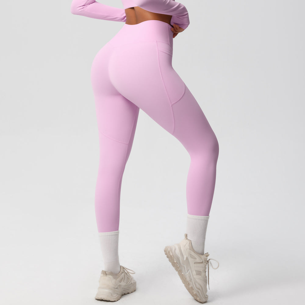 new arrivalhigh waist hip lifting tight yoga pants nude quick-drying flap pocket pants outdoor running fitness sports pants