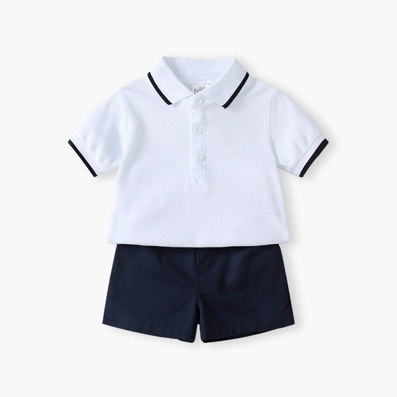 Baby suitsummernew arrival baby boy polotopscasualtwo-piece set thin fashion one-year-old birthday dress