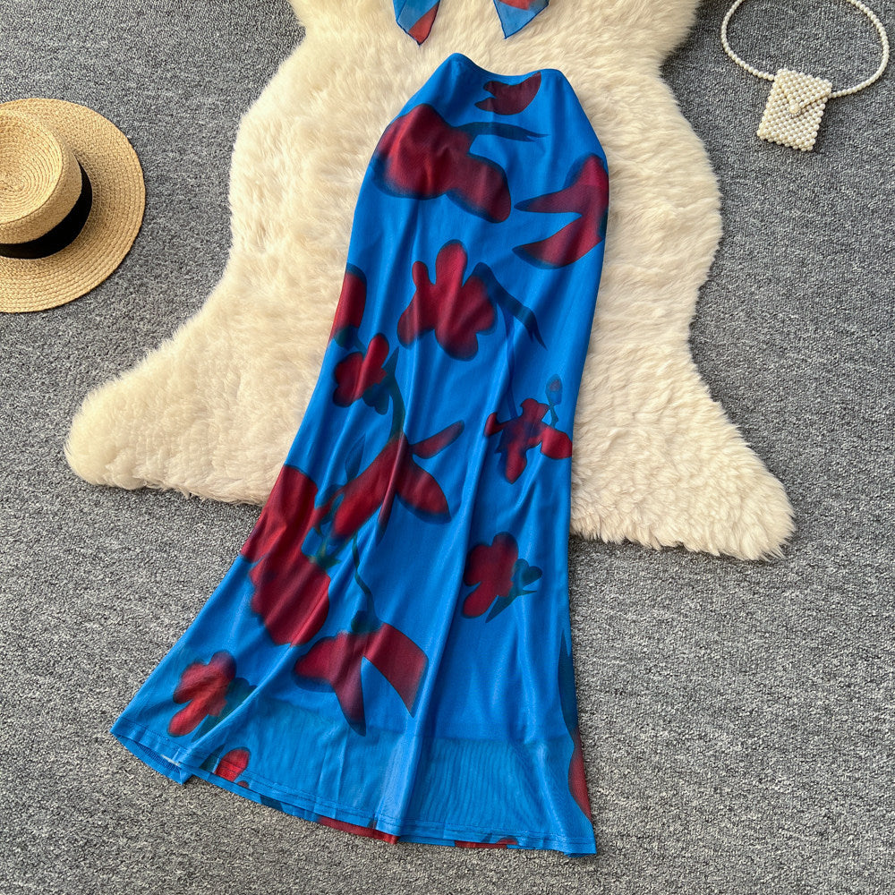 Vacation-style printed bandeau top and high-waisted skirt two-piece set for women, a sexy and trendy summer fashion outfit