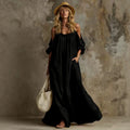 Fashion  independent station vacation style pocket sling off-shoulder cotton and linen looseslimming look large swing dress