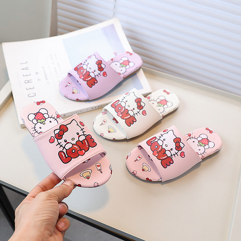 Vancahao slippers  summer new girls' fashion cartoon cat sandals & slides - big kids' indoor/outdoor flip-flops