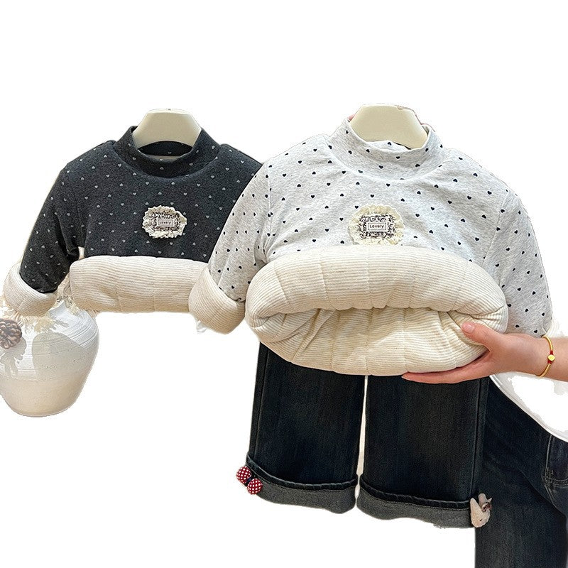 Autumn winterk-stylegirl trendy sweatshirtlong sleevestops baby three-layer quilted thickened cotton coat kids children's clothing thick