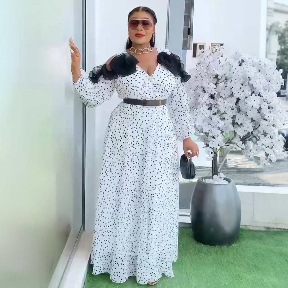 european and american  cross-border e-commerce new hepburn retro french style women's plus size polka dot dress