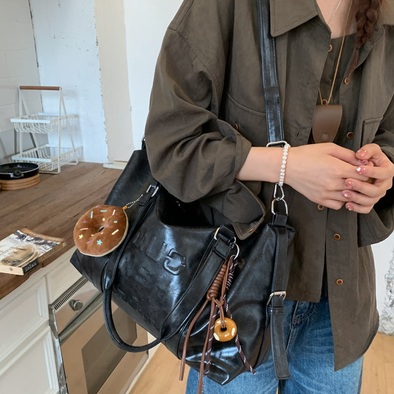 Cute donut charm bag - women's vintage large capacity tote bag - casual shoulder bag - minimalist versatile crossbody bag