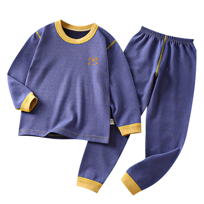 Kids' boneless fleece-lined turtleneck thermal underwear set - new autumn collection for boys and girls - striped, extra thick, warm innerwear set