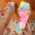 Women's flat square toe slippers sandals colorful vacation style chain ladies slippers fashionable elegant women's sandals