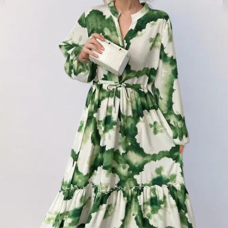 summer new women's clothing: cross-border  fashion - european & american style, trendy & unique printed dress, v-neck maxi dress