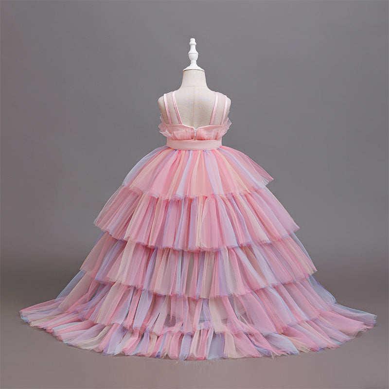 European and american style cross-border formal dresses for special occasions, runway fashion, girls' princess dresses, rainbow gradient mesh train