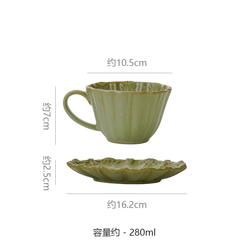 Vintage gilt ceramic embossed cup and saucer set - unique, high-style milk, coffee, afternoon tea, and water cups