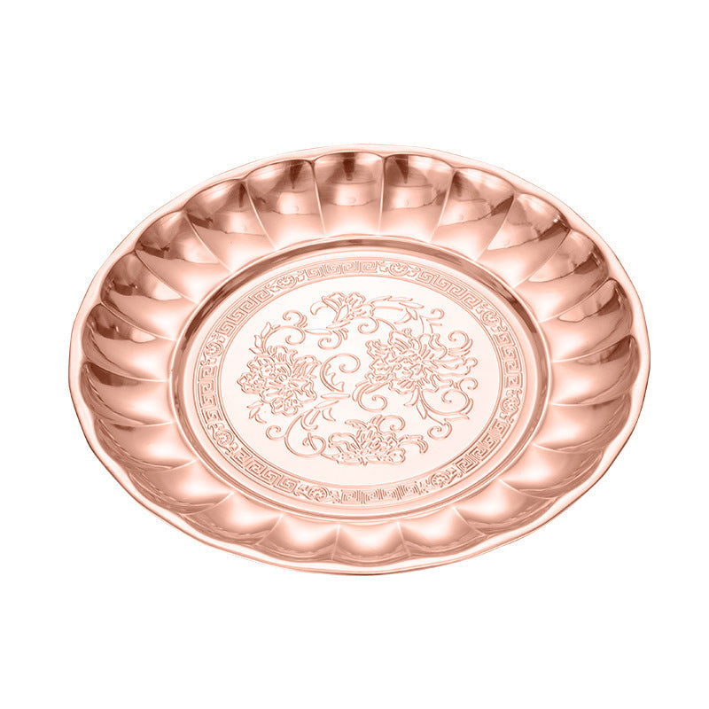 foreign trade stainless steel lily plate retro light luxury large tray household dinner plate food preparation plate fruit plate wholesale