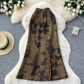 French chic satin midi skirt -  summer collection: luxe, vintage-inspired ink wash print, high-waisted, slimming mermaid skirt