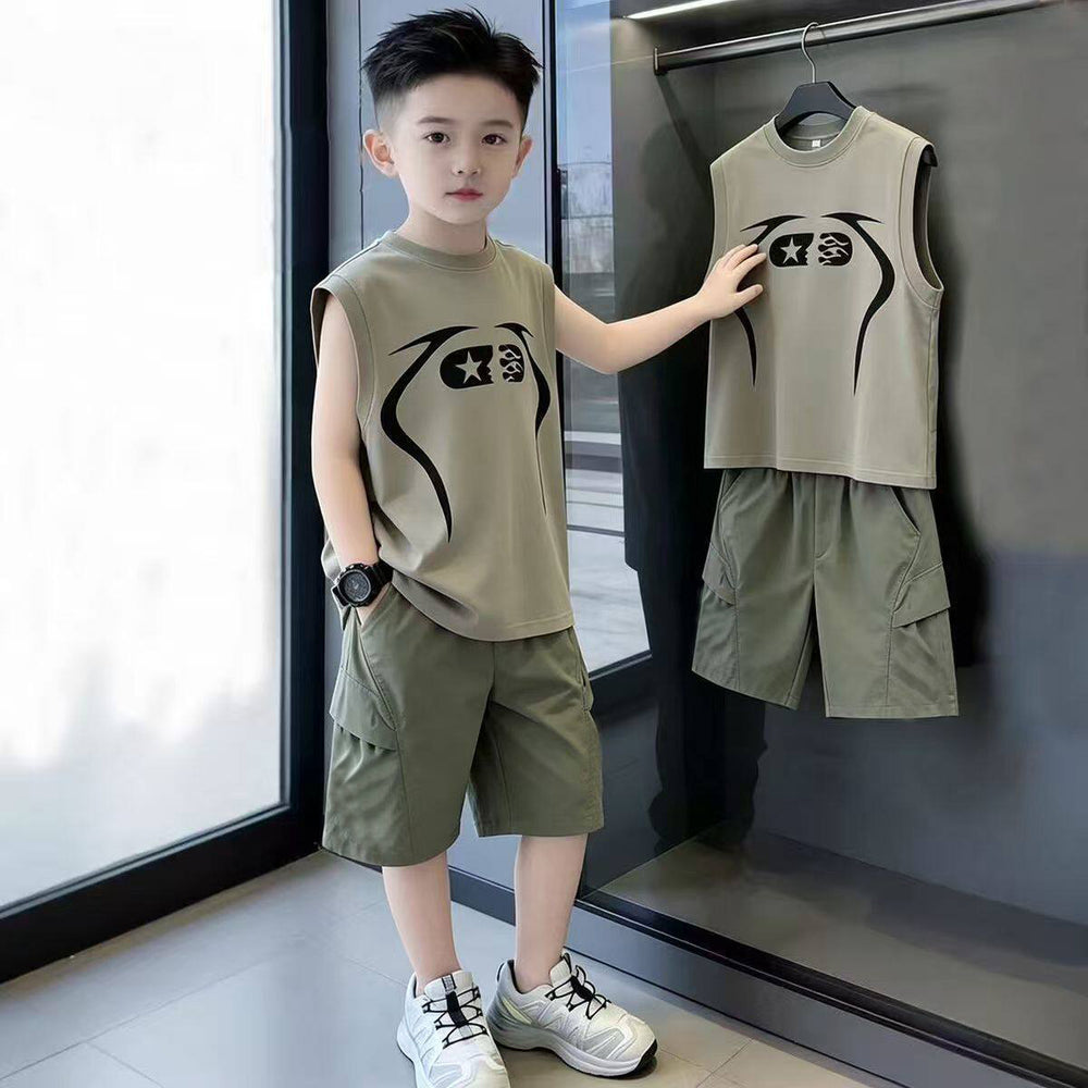 Boys'  summer new sleeveless tank top and shorts casual two-piece set - lightweight style for mid-to-large children