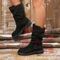 winter fleece-lined leather buckle mid-calf boots for women, new export style, wool-lined, plus size cotton shoes -  43