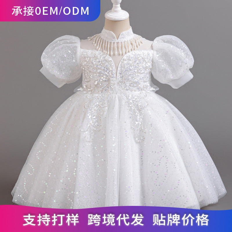 Girls' dresses: custom-made princess gowns for international e-commerce, european and american style flower girl dresses with sequins and tulle skirts, runway performance costumes