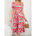 Aliexpress new arrival: women's elegant floral print vacation dress with square neck