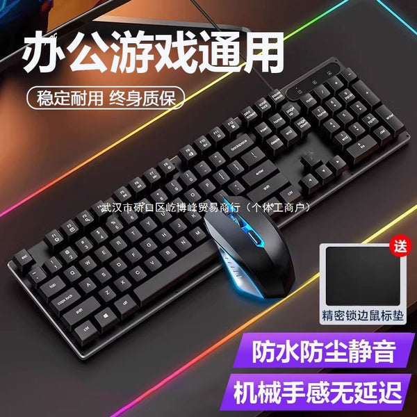 Wired keyboard, keyboard and mouse set, mechanical feel, desktop laptop, office game, e-sports backlight, silent, no