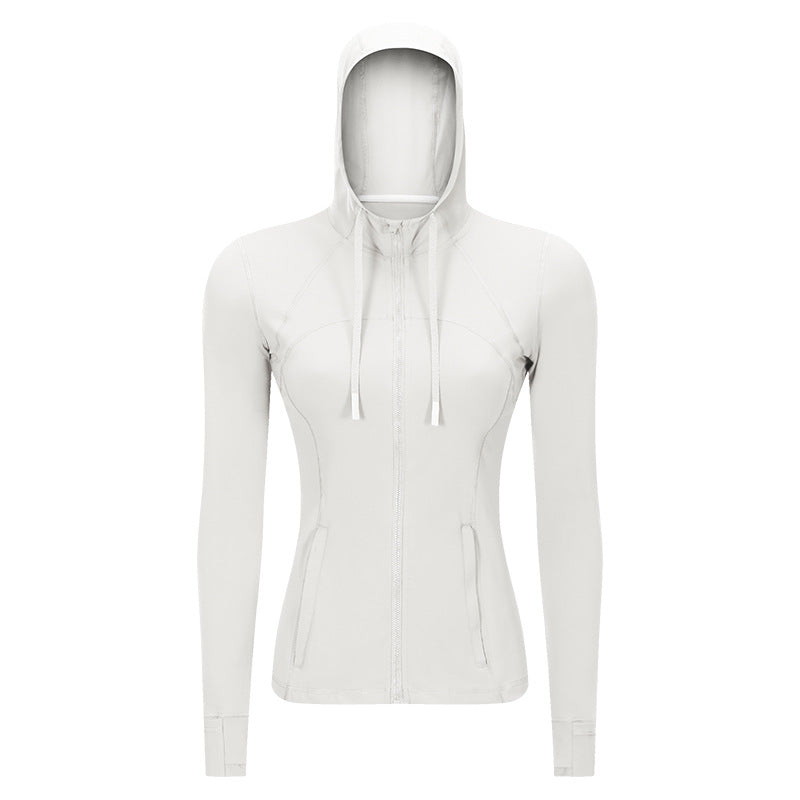 new women's activewear hooded jacket - slim fit, shaping, zip-up, stretchy running & yoga outerwear s2088