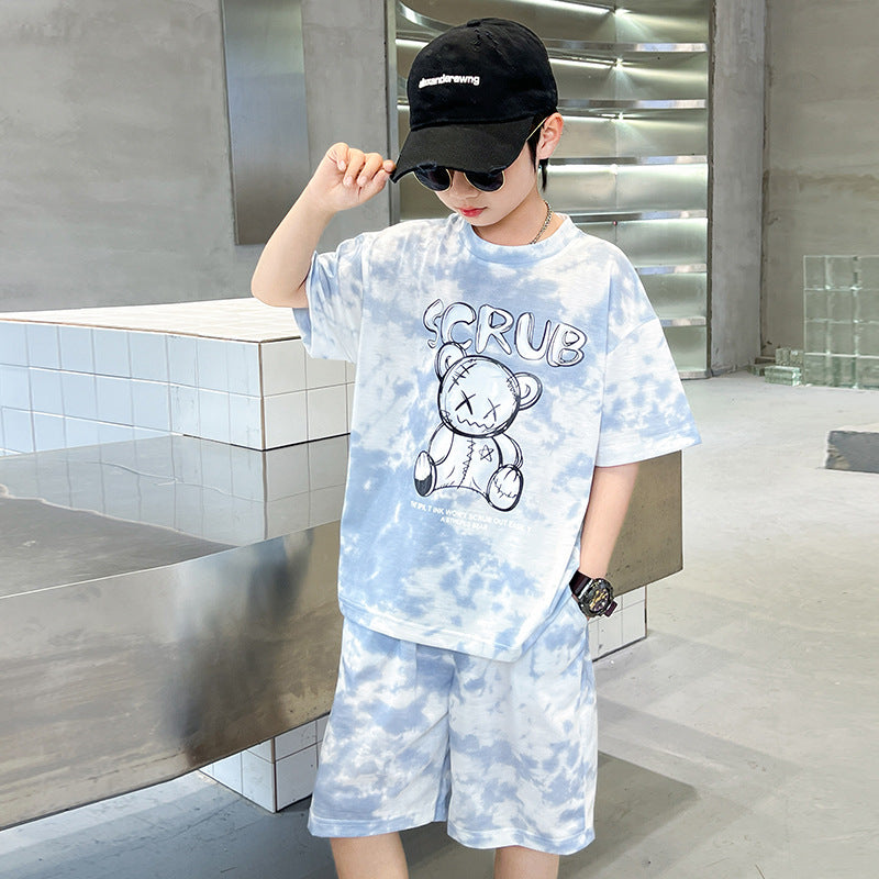 Boys' summer outfit set  new summer kids short-sleeve t-shirt tracksuit thin two-piece set children's clothing