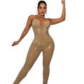C5866 cross-border fashion nightclub mesh rhinestone see-through suspender jumpsuit women's clothing for  and