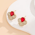 [titanium steel] necklace women's ruby flower pendant earrings ring suit light luxury clavicle chain earrings jewelry wholesale