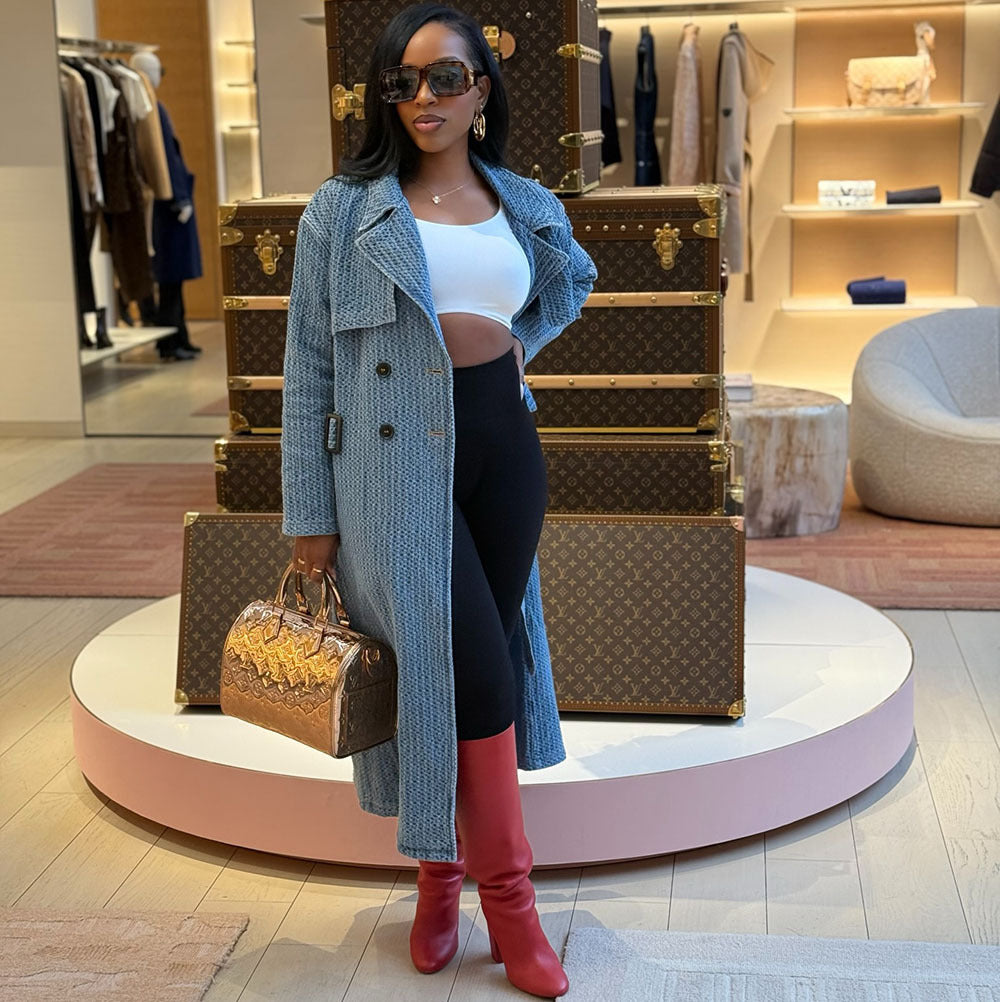 Fashion cross-border women's clothing  women's loose denim windbreaker longoutwear street long sleeves belt long windbreaker