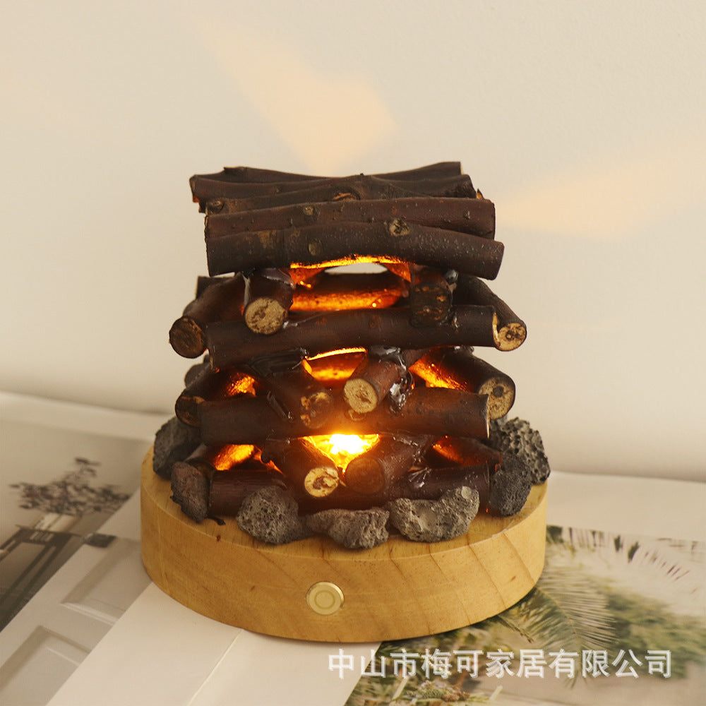 USB charging warm light ambient light white noise desktop ornament solid wood branches bonfire night light gift for friends