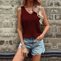 summer  new sexy backless v-neck waffle knit t-shirt tank top european and american casual sports top for women