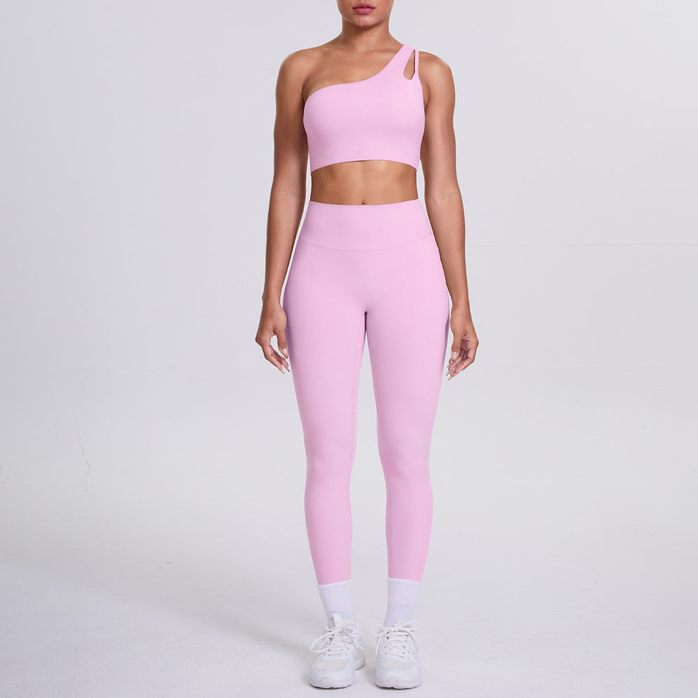 New arrival: barely-there feel, tight-fitting yoga set - one-shoulder, beautiful back sports bra with high-waisted, butt-lifting leggings - women's running & fitness outfit
