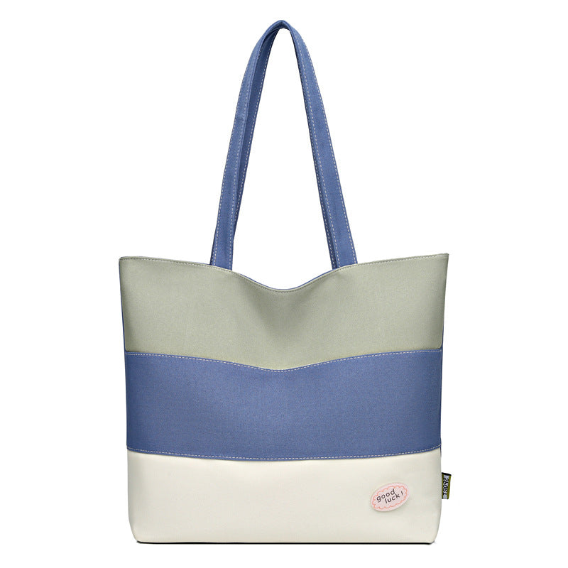 Large capacity canvas tote bag for women, 2023 new color block shoulder bag, minimalist commuter handbag, striped tote bag