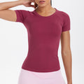 fashion seamless knittingpure color breathable tight short sleeve t-shirt sports running fitness yoga clothes tops women