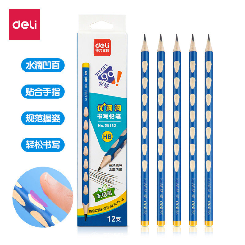 Deli hole pencil 2B pencil box with writing pen HB children's correction student pencil set stationery wholesale