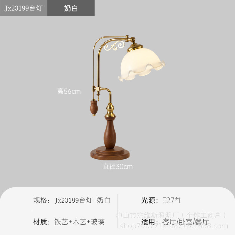 French retro solid wood curved pole floor lamp with pleated lace and soft light – perfect for b&b rooms, studies, and bay windows – wholesale direct from the manufacturer