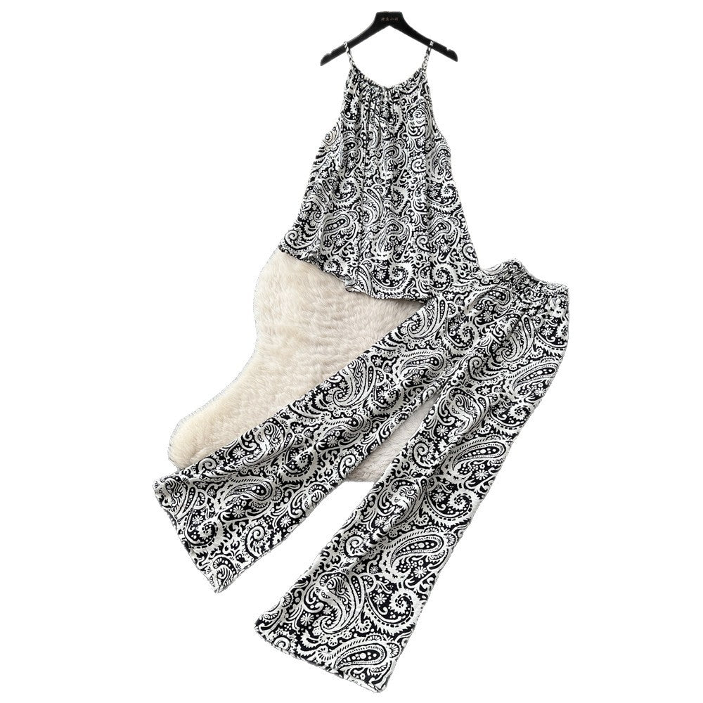 Lazy style printing vest loose pantseleganttwo-piece set women's summer flesh-covering slimming lookhigh waistslimming looksuit outfit