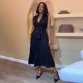Fashion cross-border women's clothing  summer new style elegant suit collar vest tops pleated skirt casualsuit