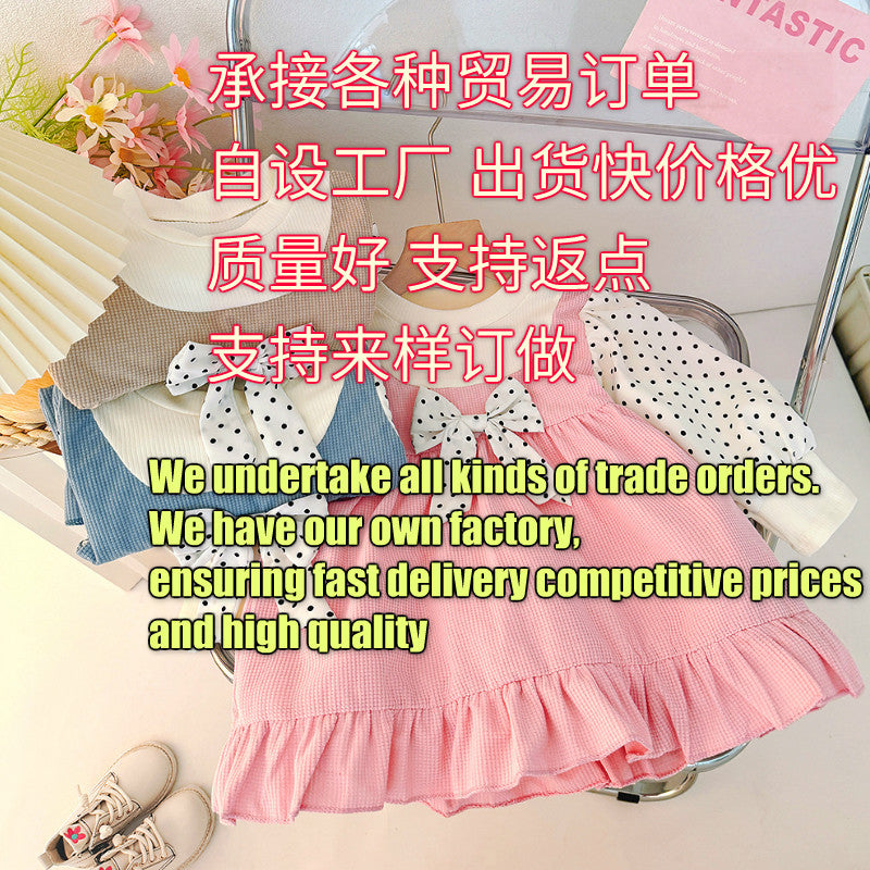 Girls' korean style round neck bowknot patchwork long sleeve dress - stylish princess dress for toddlers and first birthday celebrations