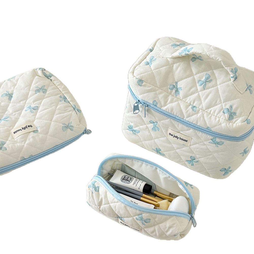 Cute and fresh bowknot makeup bag - large capacity student dorm storage pouch & pencil case set