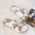 Women's winter cotton slippers with rhinestone detail, fuzzy indoor slippers with bow, home autumn and winter plush warm slippers for women
