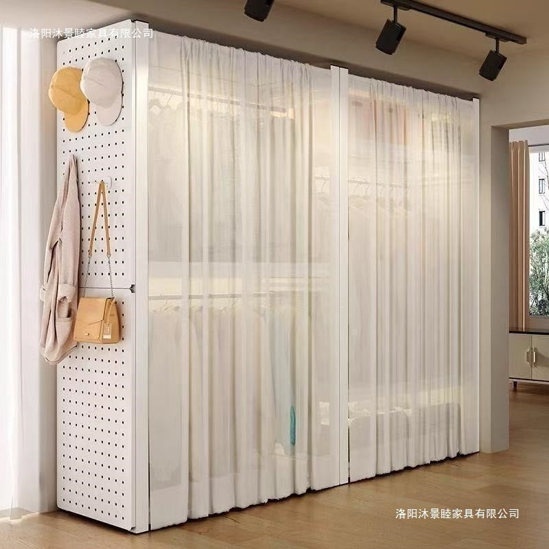Steel wardrobe open wardrobe for home bedroom floor standing coat rack hole board simple steel wardrobe