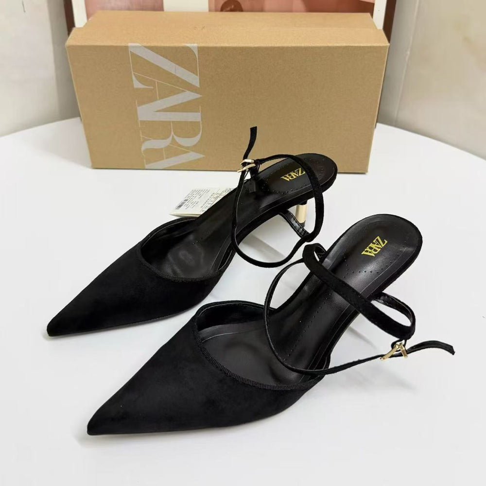Za's 2026 new women's shoes: low-heeled, elegant, socialite-style pumps with closed toe, low-cut, back-strap detail – fashionable and versatile