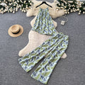 Lazy style printing vest loose pantseleganttwo-piece set women's summer flesh-covering slimming lookhigh waistslimming looksuit outfit