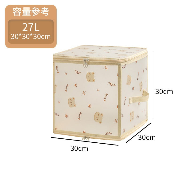 New PP waterproof storage box transparent with zipper clothing storage box original cartoon desktop cosmetics finishing box