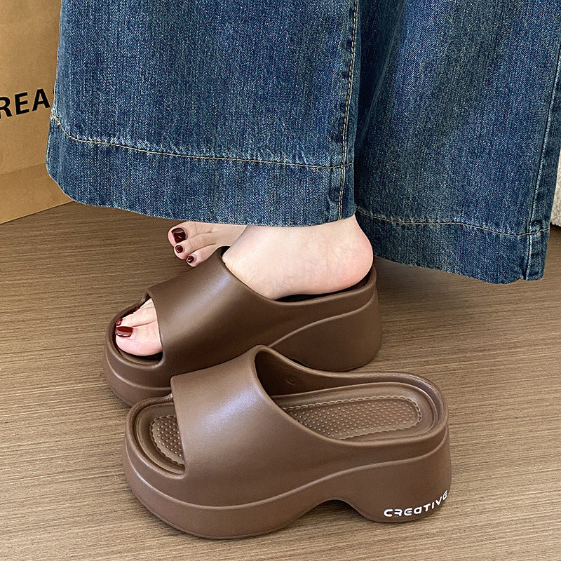 Dwarf le thick sole 8cm heightening sandals women's summerfashioneasiest for matchseaside ins style sandals for women outwear