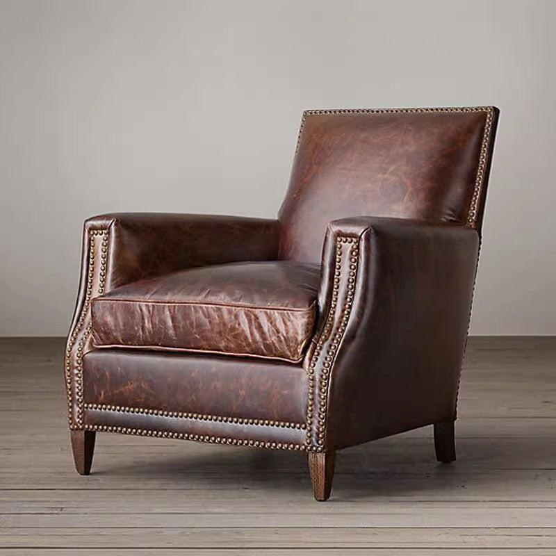 American country leather sofa retro oil wax leather single chair modern accessible luxury living room small casual sofa chair